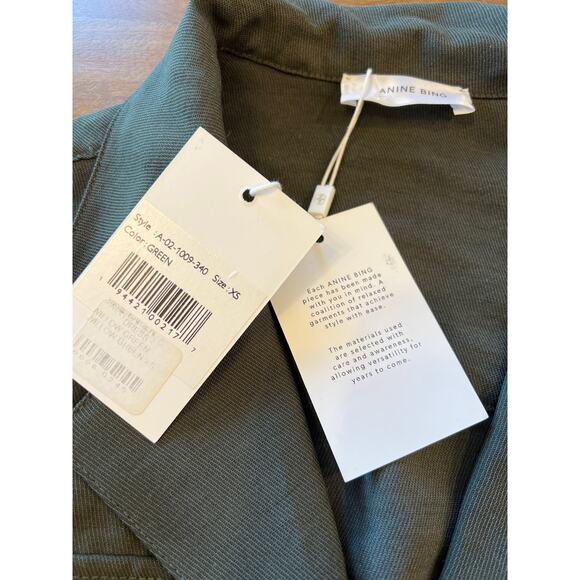 Anine Bing Kaiden Utility Mini Shirt Dress in Willow Green Women's XS NWT - Picture 9 of 12
